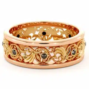 Filigree Women's Wedding Band-Wedding Band Rose & Yellow Gold-14K Two Tone Wedding Ring