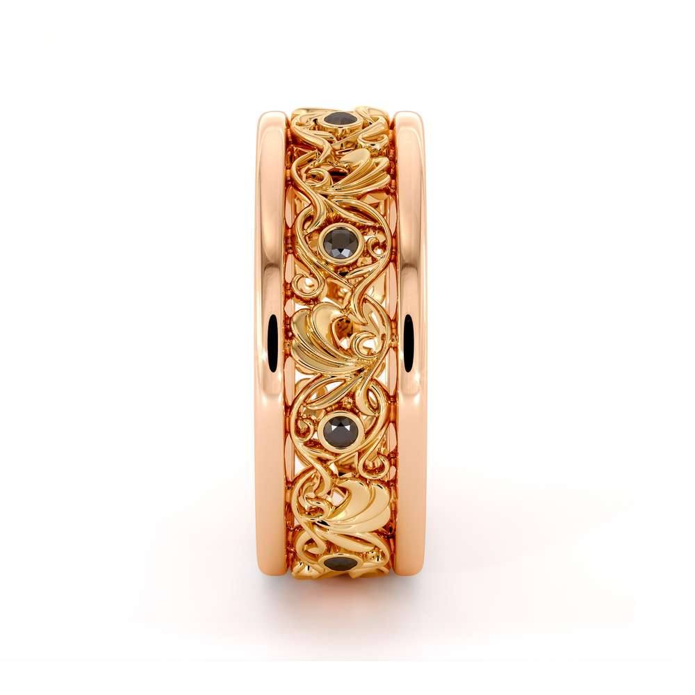 Filigree Women's Wedding Band-Wedding Band Rose & Yellow Gold-14K Two Tone Wedding Ring