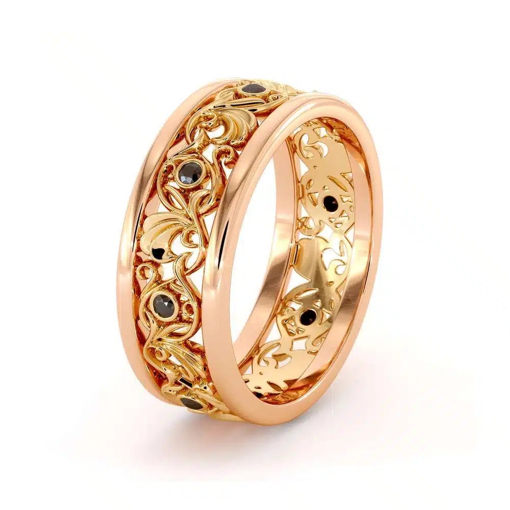 Filigree Women's Wedding Band-Wedding Band Rose & Yellow Gold-14K Two Tone Wedding Ring 1 Filigree Women's Wedding Band-Wedding Band Rose & Yellow Gold-14K Two Tone Wedding Ring