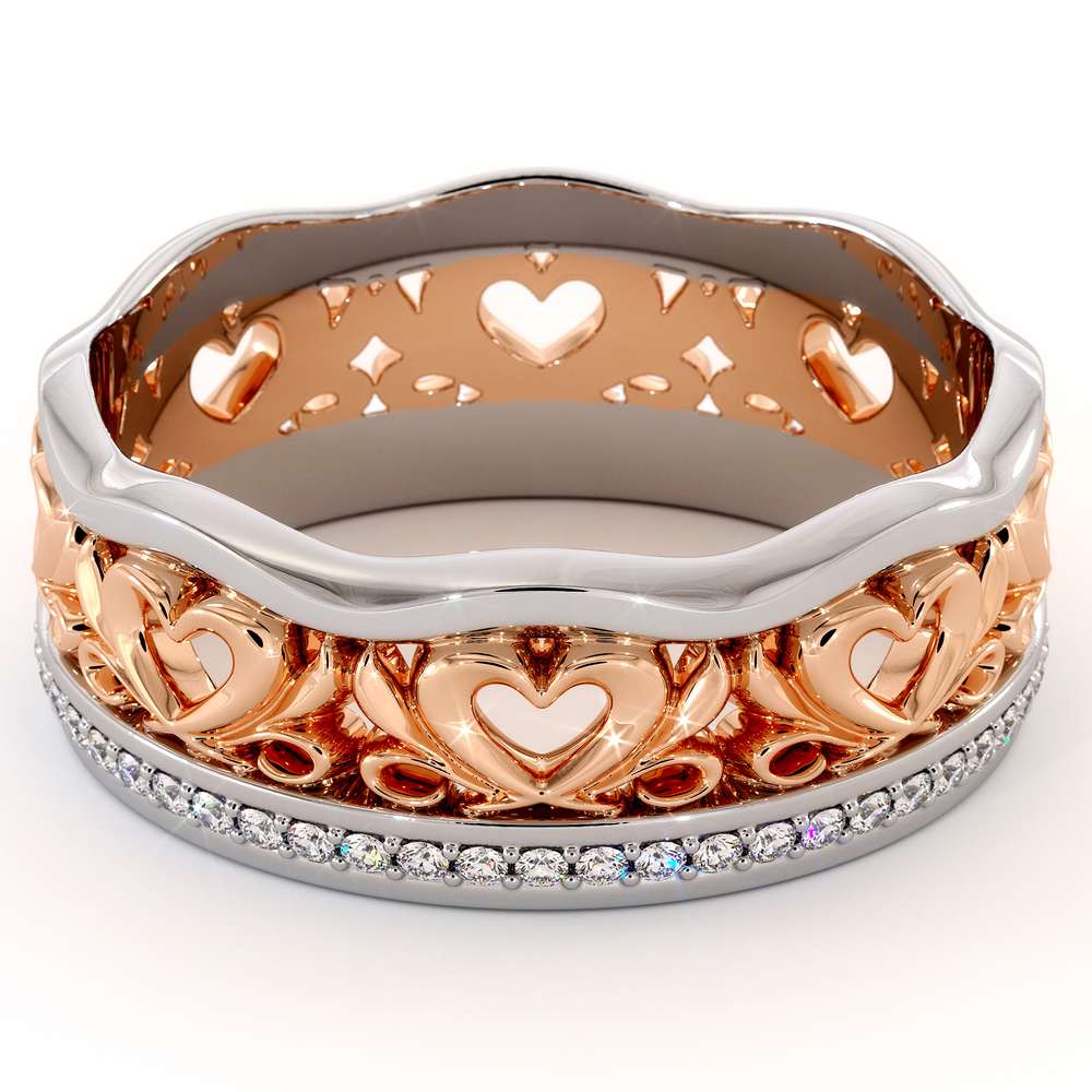 Unique Wedding Band 14K Two Tone Gold Ring Unique Heart Wedding Ring 5 Unique Wedding Band 14K Two Tone Gold Ring Unique Heart Wedding Ring
