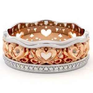 Unique Wedding Band 14K Two Tone Gold Ring Unique Heart Wedding Ring