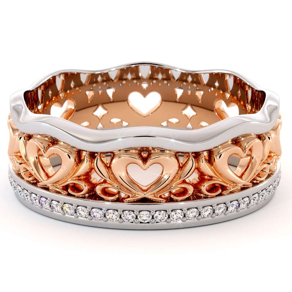 Unique Wedding Band 14K Two Tone Gold Ring Unique Heart Wedding Ring 4 Unique Wedding Band 14K Two Tone Gold Ring Unique Heart Wedding Ring