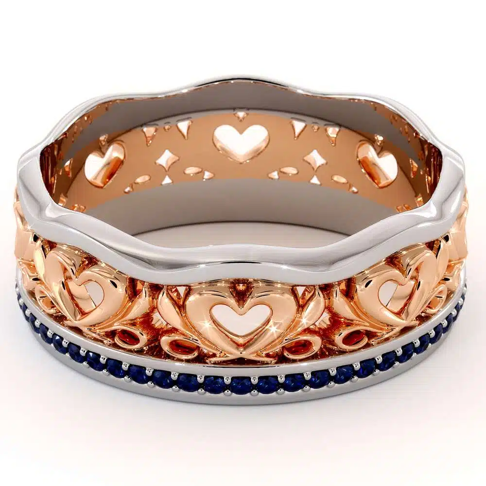 Unique Wedding Band 14K Two Tone Gold Ring Unique Heart Wedding Band 5 Unique Wedding Band 14K Two Tone Gold Ring Unique Heart Wedding Band