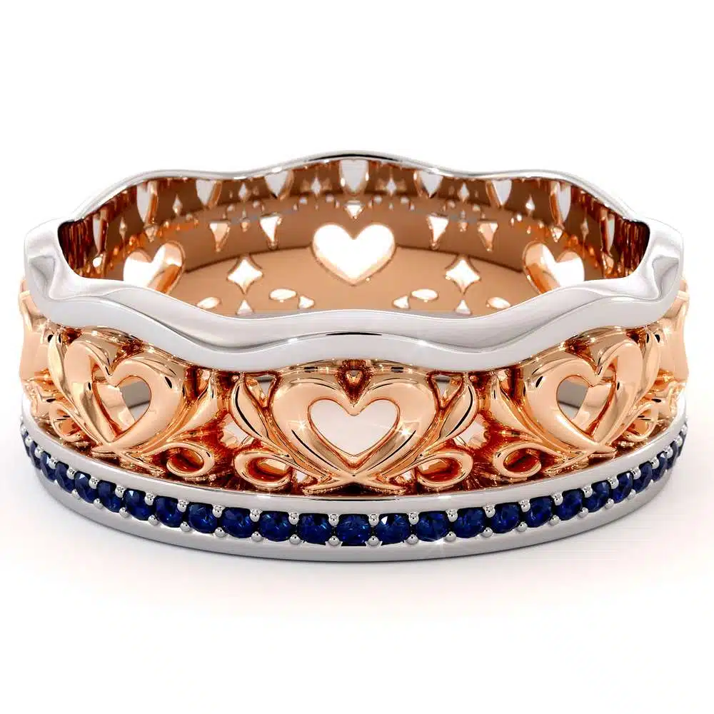 Unique Wedding Band 14K Two Tone Gold Ring Unique Heart Wedding Band 4 Unique Wedding Band 14K Two Tone Gold Ring Unique Heart Wedding Band