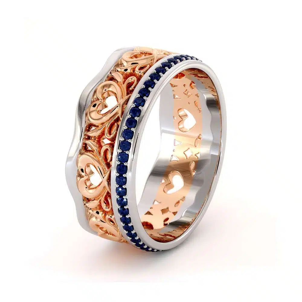 Unique Wedding Band 14K Two Tone Gold Ring Unique Heart Wedding Band 1 Unique Wedding Band 14K Two Tone Gold Ring Unique Heart Wedding Band