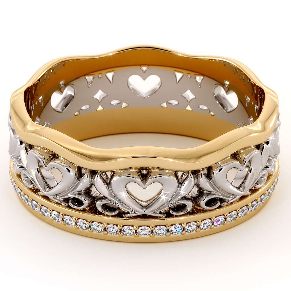 Unique Wedding Band 14K Two Tone Gold Band Unique Heart Wedding Ring 5 Unique Wedding Band 14K Two Tone Gold Band Unique Heart Wedding Ring