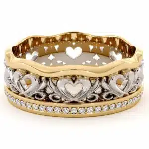 Unique Wedding Band 14K Two Tone Gold Band Unique Heart Wedding Ring