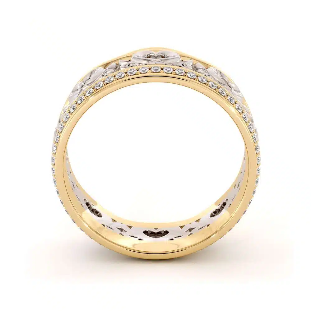 Unique Wedding Band 14K Two Tone Gold Band Unique Heart Wedding Ring