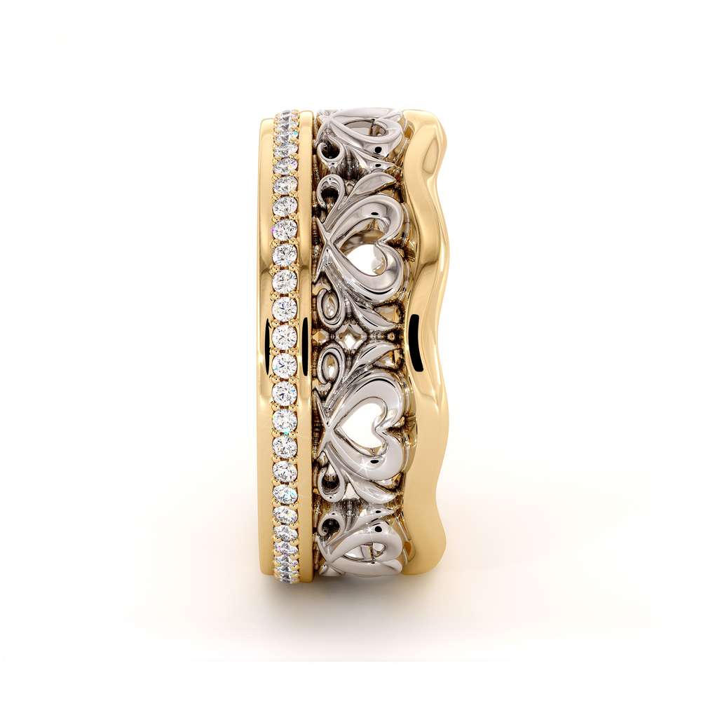 Unique Wedding Band 14K Two Tone Gold Band Unique Heart Wedding Ring 2 Unique Wedding Band 14K Two Tone Gold Band Unique Heart Wedding Ring