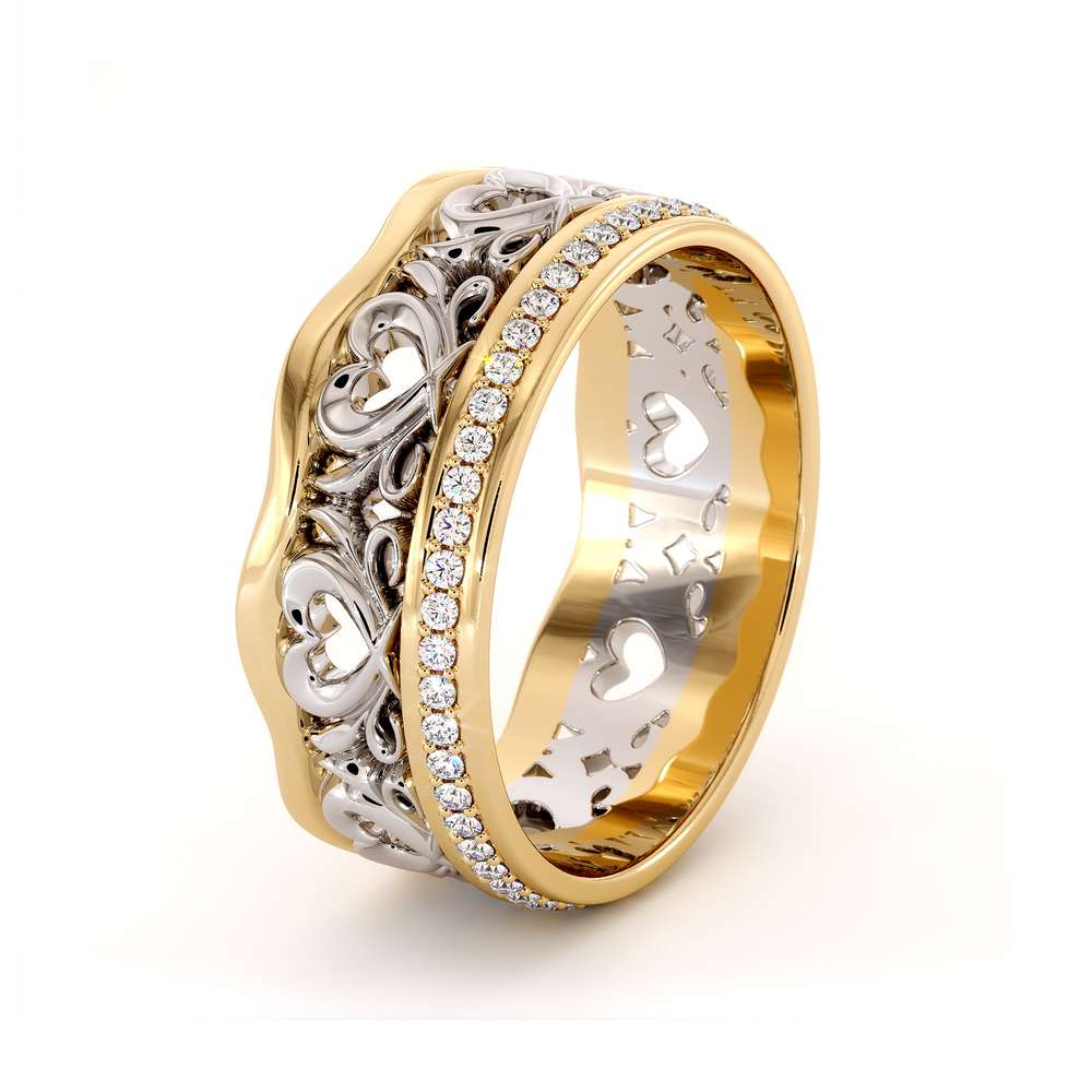 Unique Wedding Band 14K Two Tone Gold Band Unique Heart Wedding Ring 1 Unique Wedding Band 14K Two Tone Gold Band Unique Heart Wedding Ring