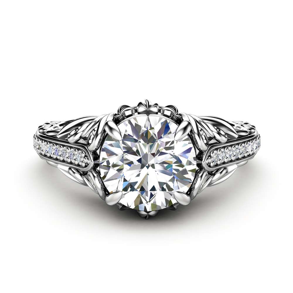 Moissanite Engagement Ring Unique 14K White Gold Ring Filigree Design Engagement Ring 2 Moissanite Engagement Ring Unique 14K White Gold Ring Filigree Design Engagement Ring
