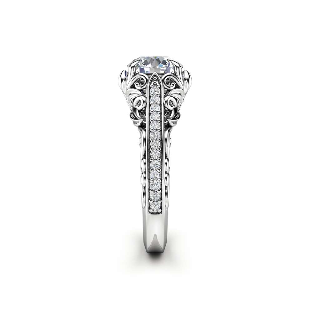 Moissanite Engagement Ring Unique 14K White Gold Ring Filigree Design Engagement Ring 3 Moissanite Engagement Ring Unique 14K White Gold Ring Filigree Design Engagement Ring