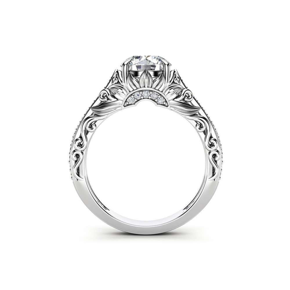 Moissanite Engagement Ring Unique 14K White Gold Ring Filigree Design Engagement Ring 4 Moissanite Engagement Ring Unique 14K White Gold Ring Filigree Design Engagement Ring