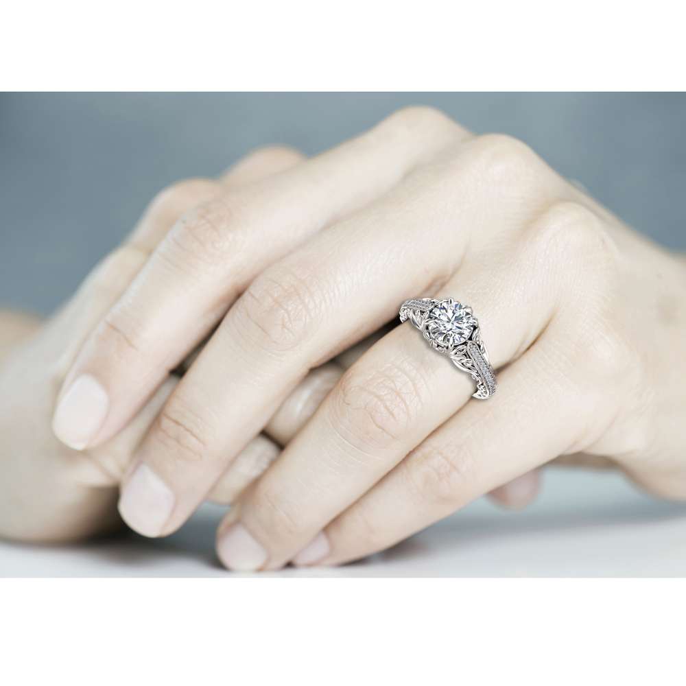 Moissanite Engagement Ring Unique 14K White Gold Ring Filigree Design Engagement Ring 5 Moissanite Engagement Ring Unique 14K White Gold Ring Filigree Design Engagement Ring