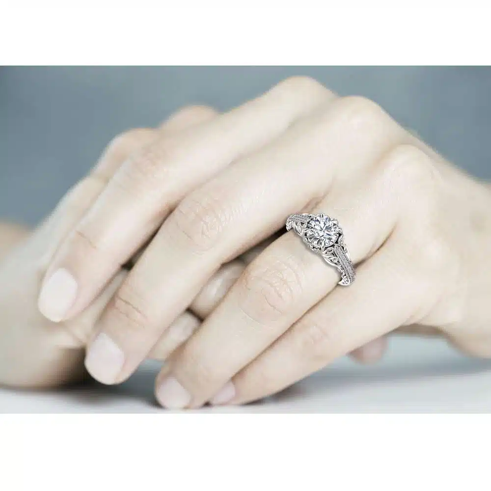 Moissanite Engagement Ring Unique 14K White Gold Ring Filigree Design Engagement Ring 5 Moissanite Engagement Ring Unique 14K White Gold Ring Filigree Design Engagement Ring