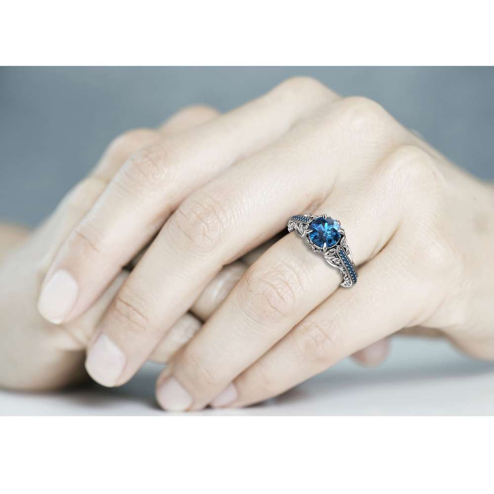 Blue Diamond Engagement Ring White Gold Ring Filigree Ring Diamonds Engagement Ring 5 Blue Diamond Engagement Ring White Gold Ring Filigree Ring Diamonds Engagement Ring