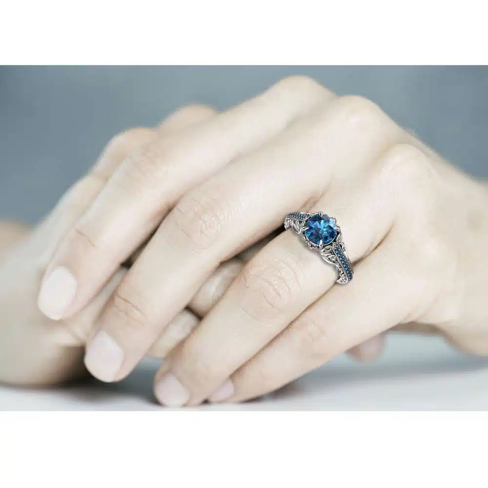 Blue Diamond Engagement Ring White Gold Ring Filigree Ring Diamonds Engagement Ring 5 Blue Diamond Engagement Ring White Gold Ring Filigree Ring Diamonds Engagement Ring