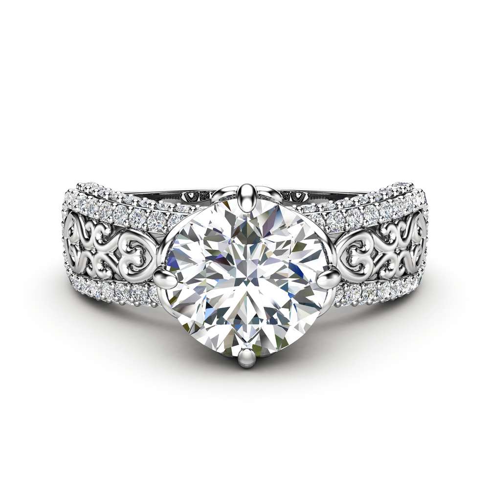 Moissanite Engagement Ring Unique 14K White Gold Ring Art Deco Engagement Ring