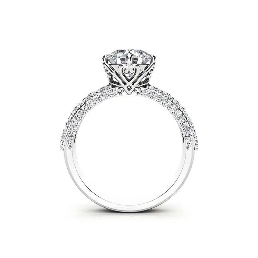 Moissanite Engagement Ring Unique 14K White Gold Ring Art Deco Engagement Ring