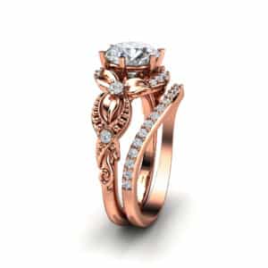 Halo Twist Moissanite Set With Vintage Floral Scrollwork And Round Center