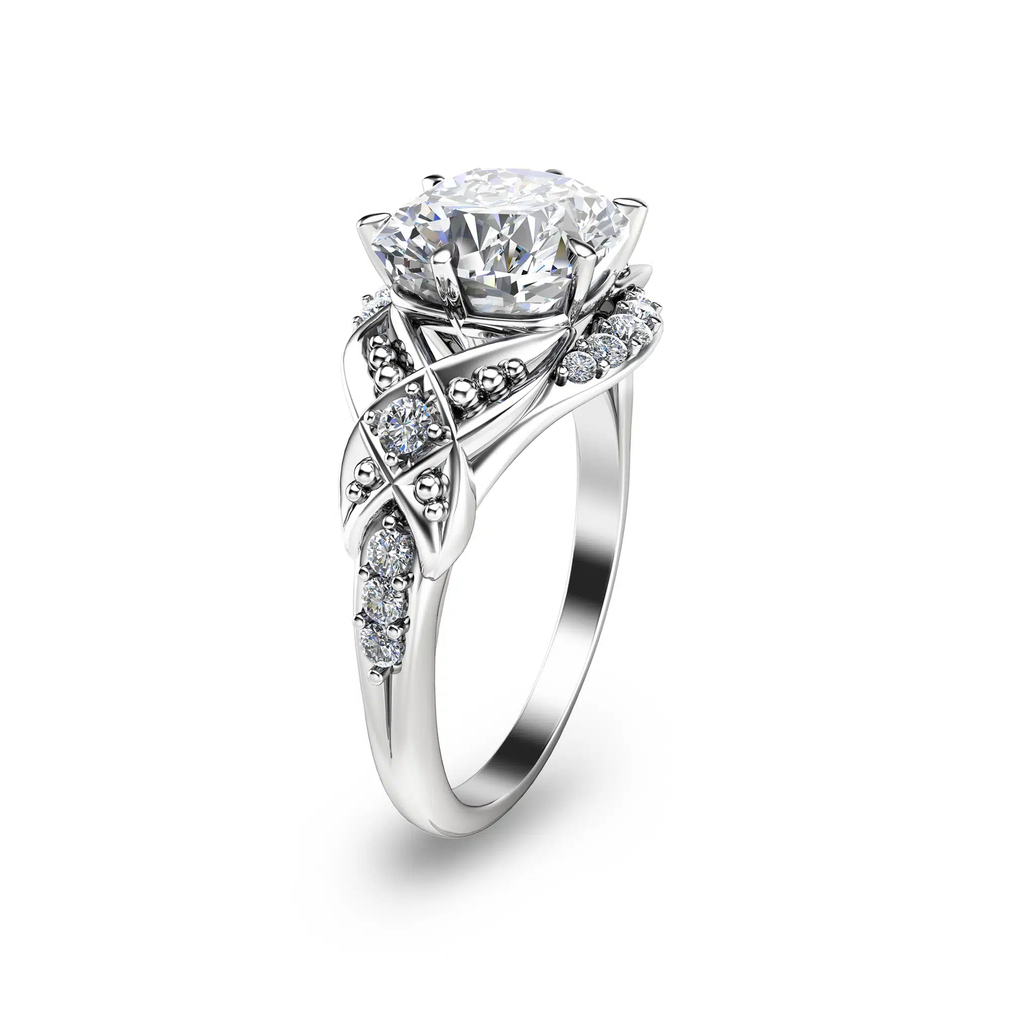2ct Moissanite Vintage Engagement Ring 14K White Gold Engagement Ring Vintage Moissanite Ring