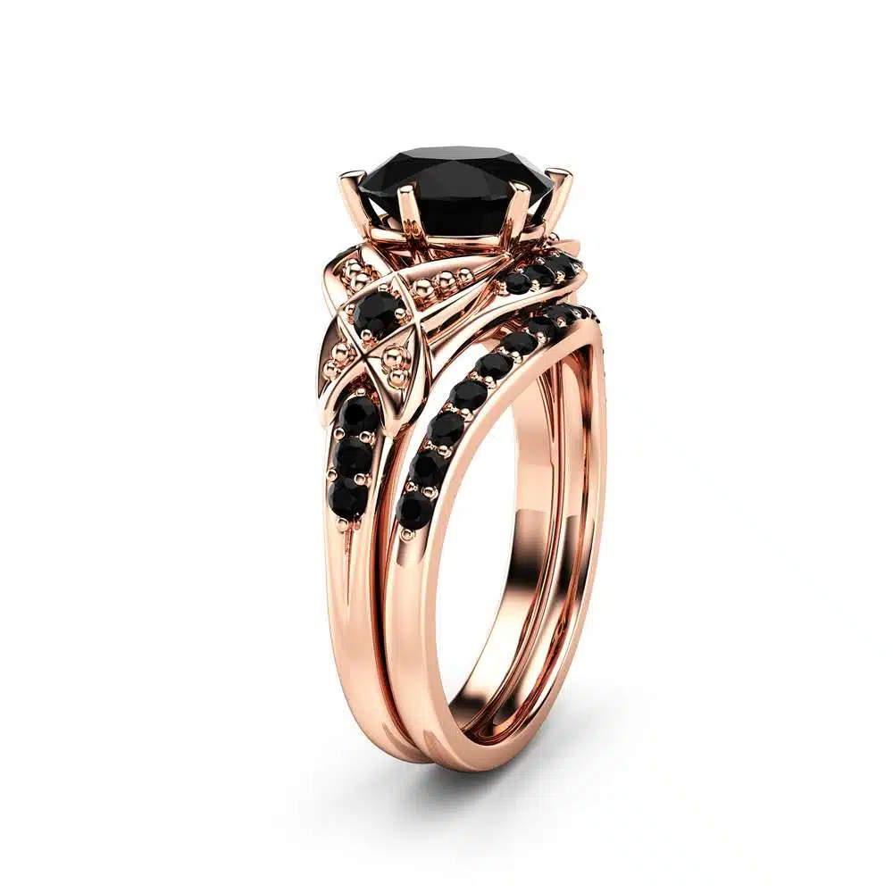 Black Diamond Engagement Ring Set 14K Rose Gold Matching Rings with Black Diamonds Vintage Engagement Rings 1 Black Diamond Engagement Ring Set 14K Rose Gold Matching Rings with Black Diamonds Vintage Engagement Rings