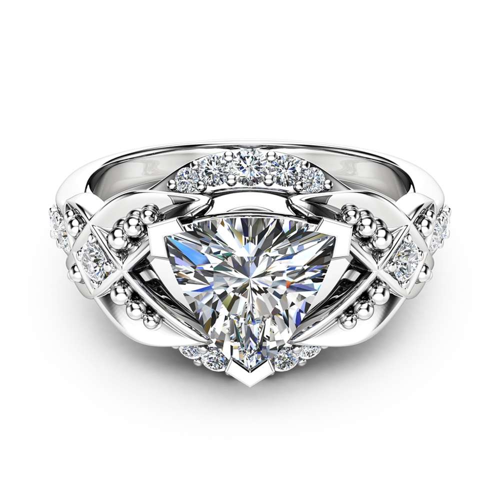 Trillion Cut Moissanite Engagement Ring 14K White Gold Engagement Ring Unique Trillion Moissanite Ring 2 Trillion Cut Moissanite Engagement Ring 14K White Gold Engagement Ring Unique Trillion Moissanite Ring