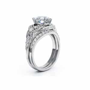 Leaf Vine Moissanite Ring Set with Open Pavé Design