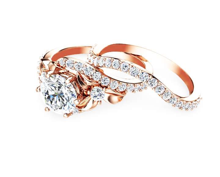 Flower Engagement Ring Set 14K Rose Gold Engagement Rings Flower 1ct Moissanite Ring with Half Eternity Band