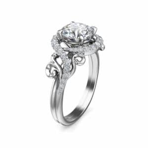 Unique Engagement Moissanite Ring 14K White Gold Moissanite Ring Unique Design Engagement Ring