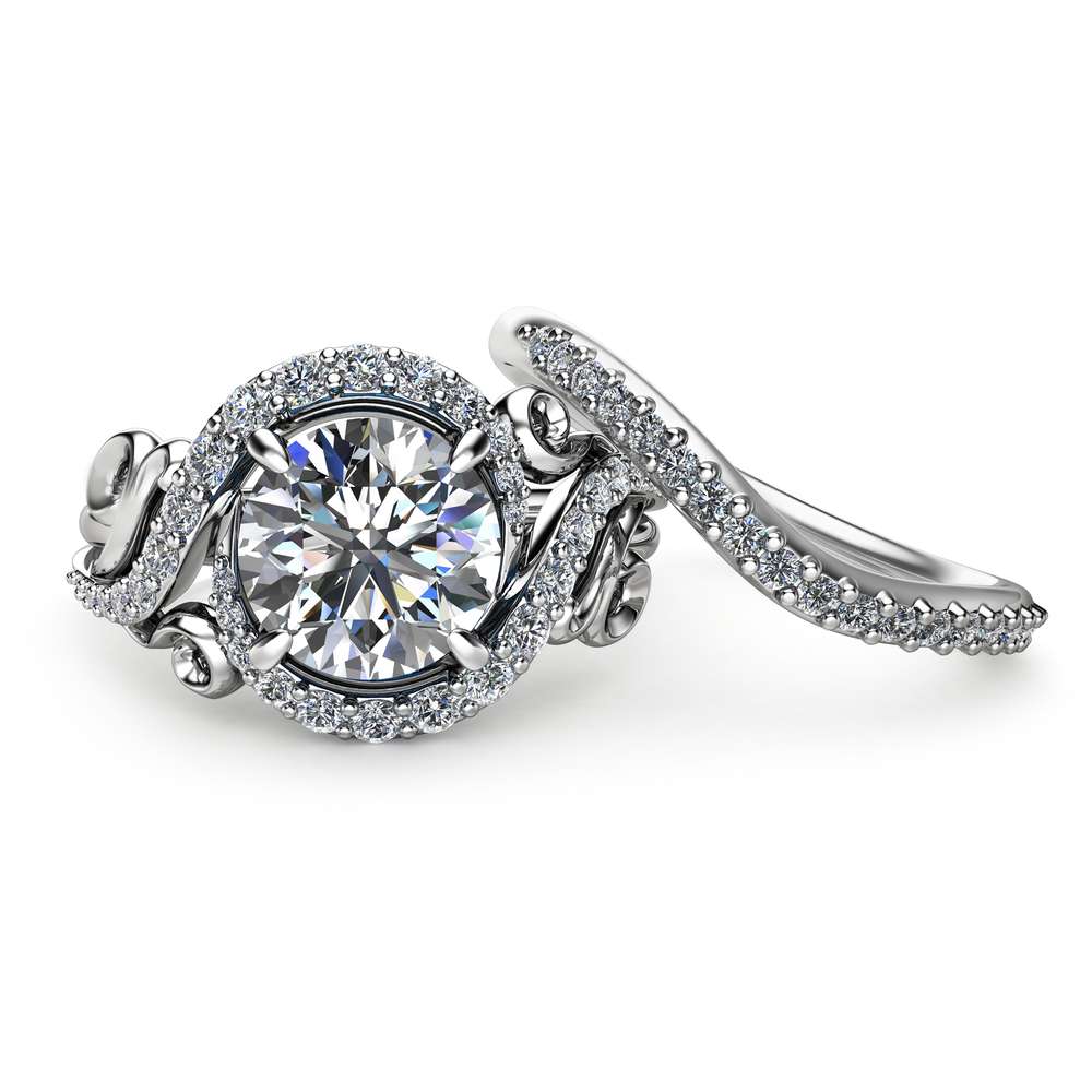 Moissanite Unique Engagement Ring Set 14K White Gold Engagement Rings Unique Moissanite Ring with Matching Band
