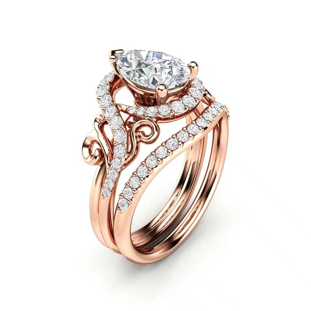 Pear Engagement Ring Set Pear Cut Moissanite Ring 14K Rose Gold Ring Unique Wedding Rings 1 Pear Engagement Ring Set Pear Cut Moissanite Ring 14K Rose Gold Ring Unique Wedding Rings