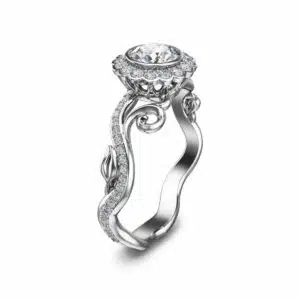 Halo Diamond Engagement Ring 14K White Gold Engagement Ring Natural Diamond Wedding Ring