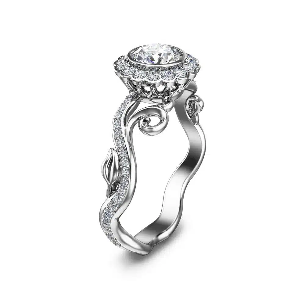 Halo Diamond Engagement Ring 14K White Gold Engagement Ring Natural Diamond Wedding Ring