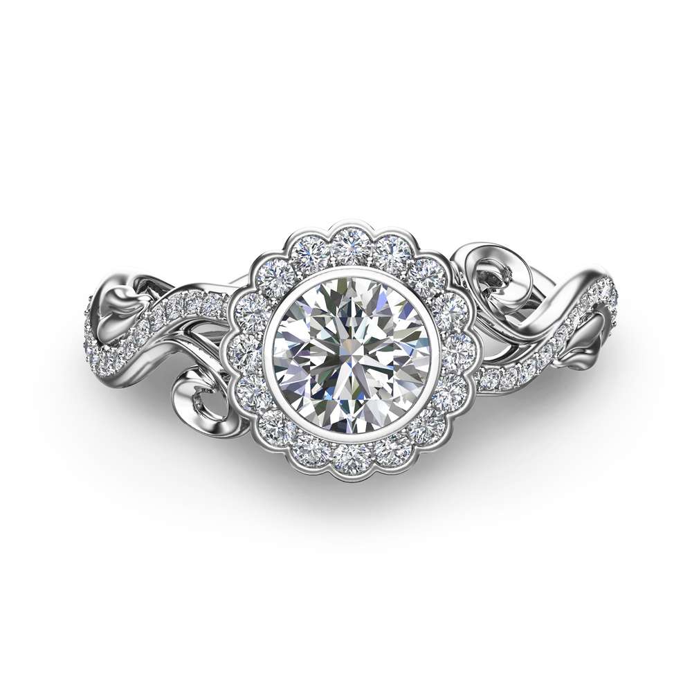 Halo Diamond Engagement Ring 14K White Gold Engagement Ring Natural Diamond Wedding Ring