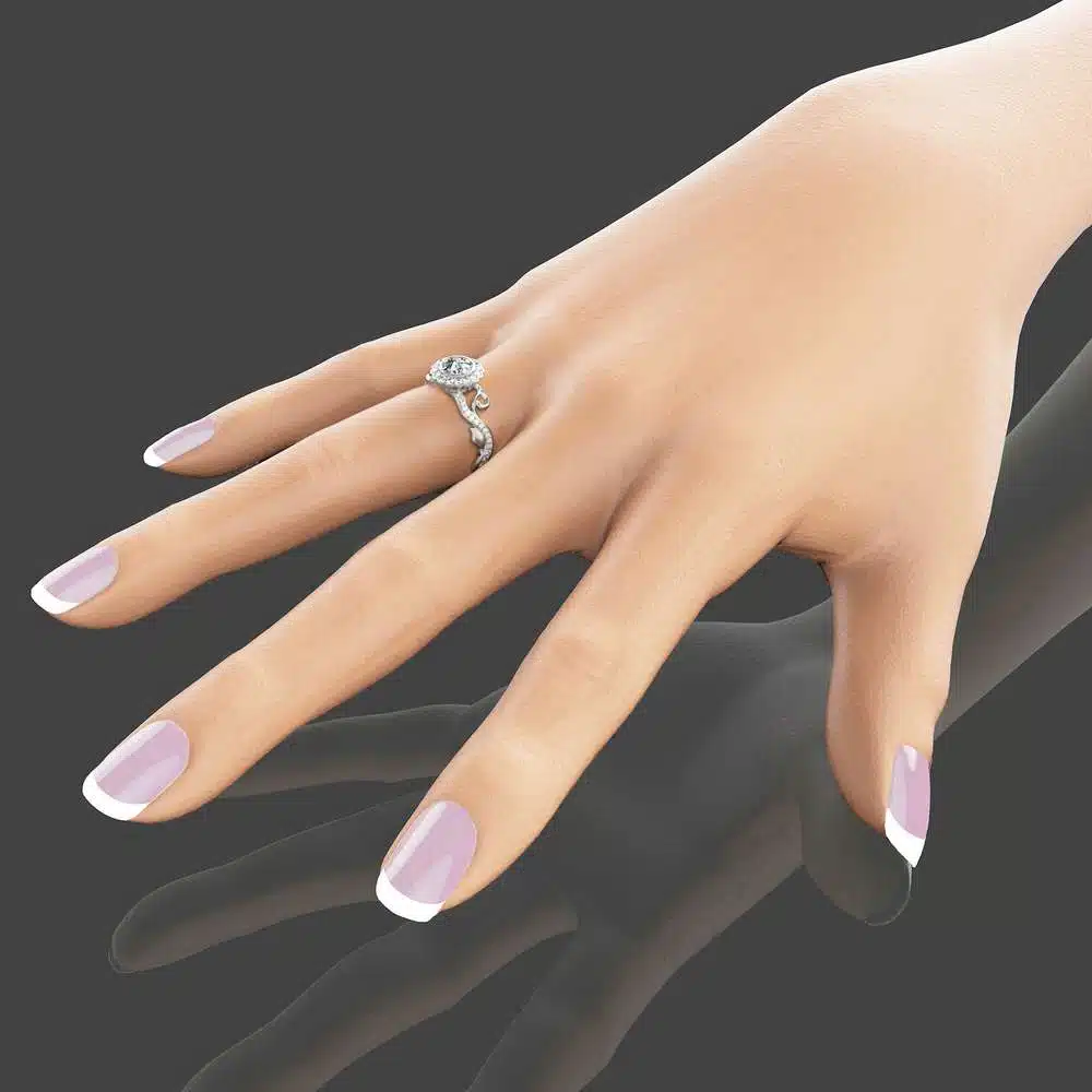 Halo Diamond Engagement Ring 14K White Gold Engagement Ring Natural Diamond Wedding Ring