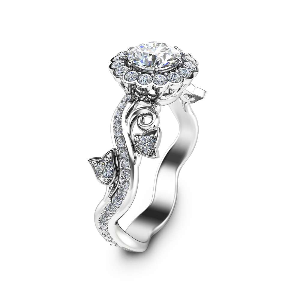 Halo Engagement Ring 14K White Gold Half Carat Natural Diamond Art Deco Engagement Ring 1 Halo Engagement Ring 14K White Gold Half Carat Natural Diamond Art Deco Engagement Ring