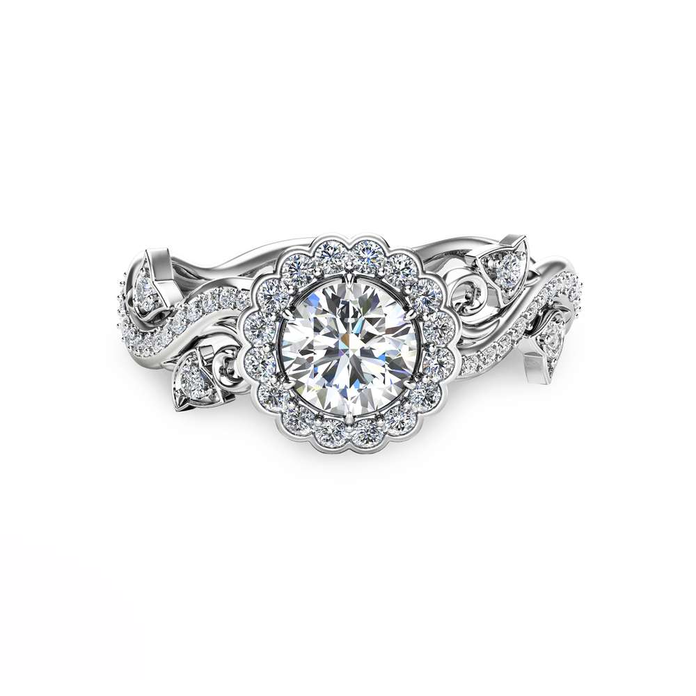 Halo Engagement Ring 14K White Gold Half Carat Natural Diamond Art Deco Engagement Ring 2 Halo Engagement Ring 14K White Gold Half Carat Natural Diamond Art Deco Engagement Ring