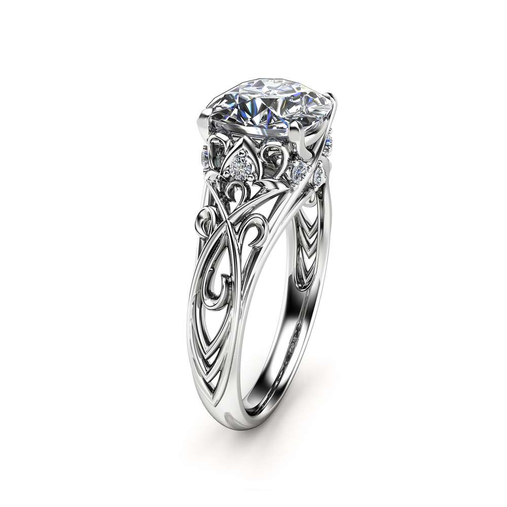 Cushion Moissanite Engagement Ring 14K White Gold Cushion Ring Unique Moissanite Engagement Ring Art Deco Ring 1 Cushion Moissanite Engagement Ring 14K White Gold Cushion Ring Unique Moissanite Engagement Ring Art Deco Ring
