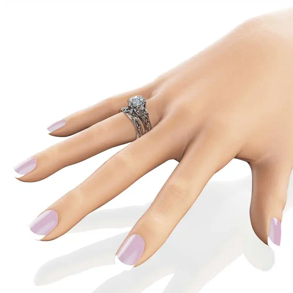 2 Carat Moissanite Engagement Ring Set 14K White Gold Engagement Rings Unique Art Deco Design Ring Set