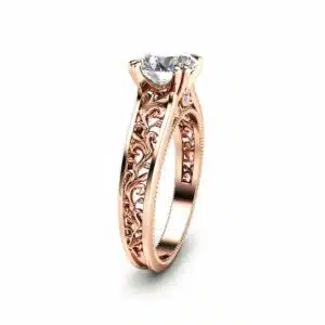Antique Design Engagement Ring 14K Rose Gold Moissanite Engagement Ring Rose Gold Engagement Ring