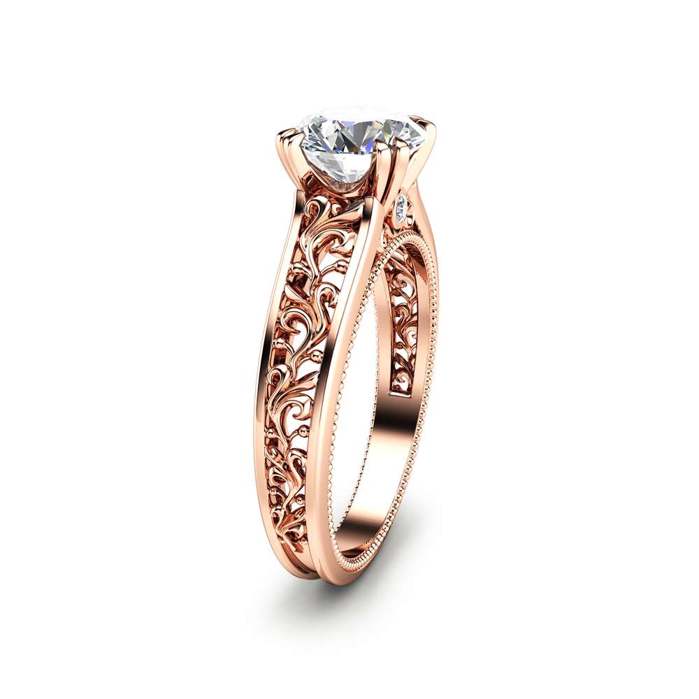 Antique Design Engagement Ring 14K Rose Gold Moissanite Engagement Ring Rose Gold Engagement Ring 1 Antique Design Engagement Ring 14K Rose Gold Moissanite Engagement Ring Rose Gold Engagement Ring