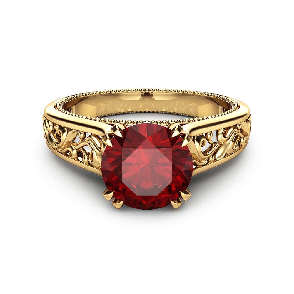 14K Yellow Gold Ruby Engagement Ring Ruby Engagement Ring Art Deco Bridal Ring Unique Filigree Gemstone Ring