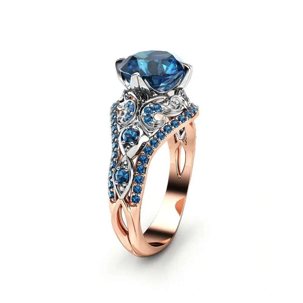 Blue Diamond Engagement Ring Vintage Engagement Ring Unique 14K Two Tone Gold Ring 1 Blue Diamond Engagement Ring Vintage Engagement Ring Unique 14K Two Tone Gold Ring