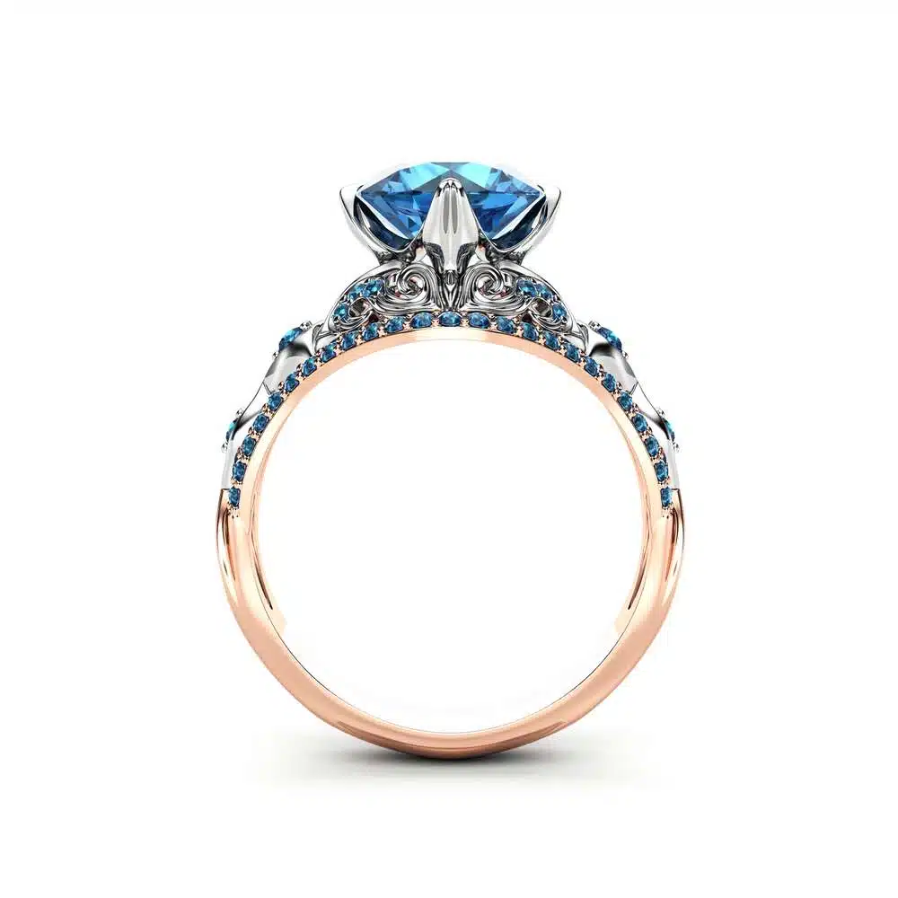 Blue Diamond Engagement Ring Vintage Engagement Ring Unique 14K Two Tone Gold Ring 3 Blue Diamond Engagement Ring Vintage Engagement Ring Unique 14K Two Tone Gold Ring