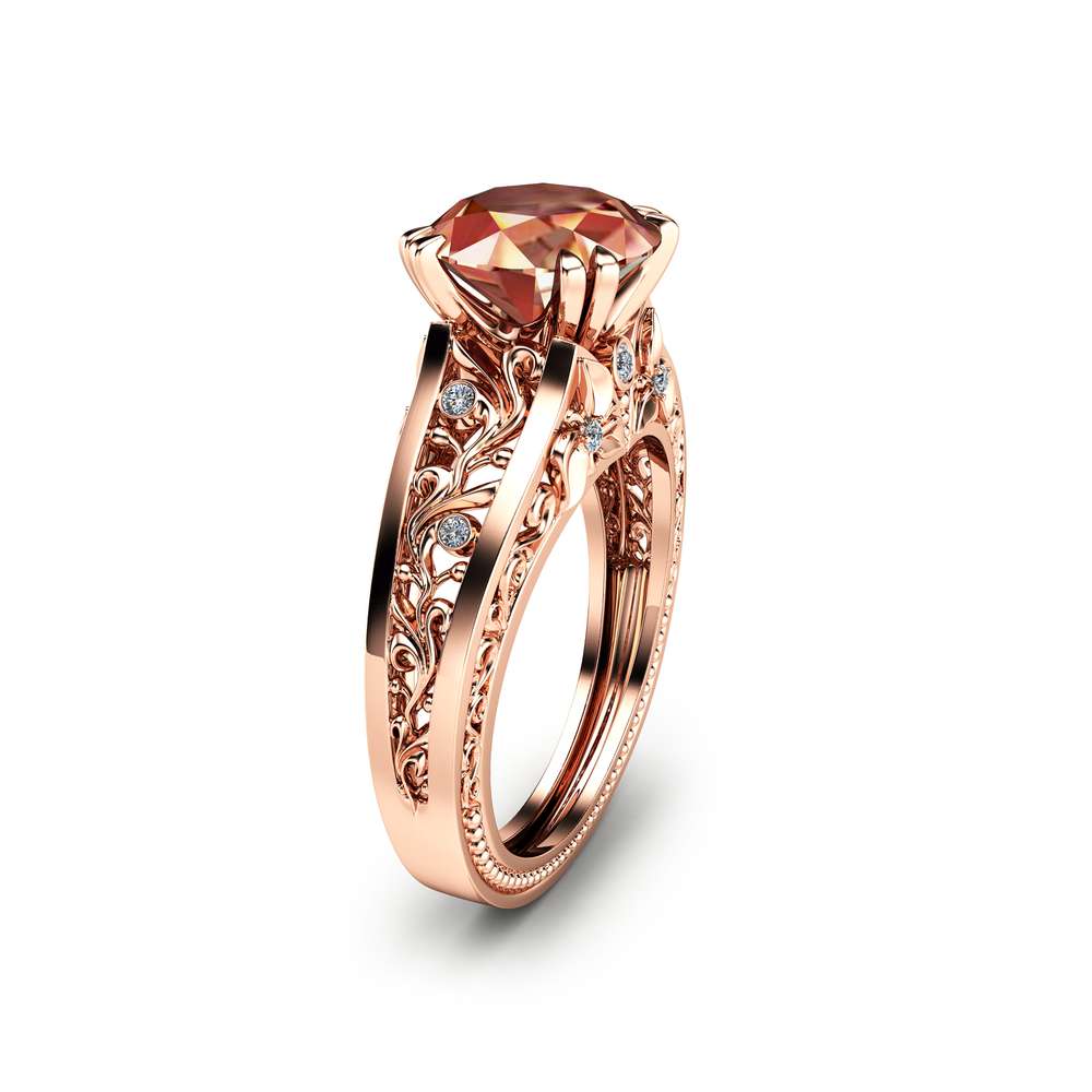 AN-0045D Rose Gold Morganite Engagement Ring Unique 2 Carat Morganite Ring in 14K Rose Gold Art Deco Engagement Ring