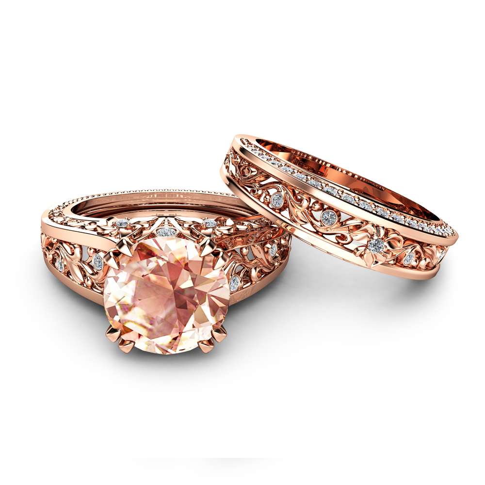 Rose Gold Morganite Engagement Ring Set Unique 2 Carat Morganite Ring with Matching Band 14K Rose Gold Engagement Rings 2 Rose Gold Morganite Engagement Ring Set Unique 2 Carat Morganite Ring with Matching Band 14K Rose Gold Engagement Rings
