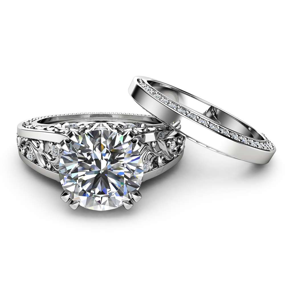 White Gold Moissanite Engagement Ring Set Unique 2 Carat Moissanite Ring with Matching Band 14K White Gold Engagement Rings 2 White Gold Moissanite Engagement Ring Set Unique 2 Carat Moissanite Ring with Matching Band 14K White Gold Engagement Rings