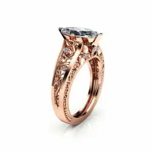 Marquise Moissanite Engagement Ring Unique  Moissanite Engagement Ring 14K Rose Gold Filigree Art Deco Ring