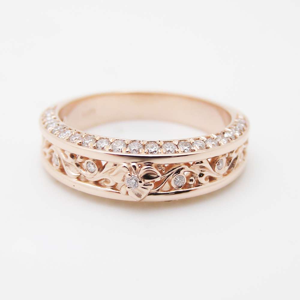 Rose Gold Diamond Wedding Band Half Eternity Engagement Band Filigree Wedding Diamond Ring 2 Rose Gold Diamond Wedding Band Half Eternity Engagement Band Filigree Wedding Diamond Ring
